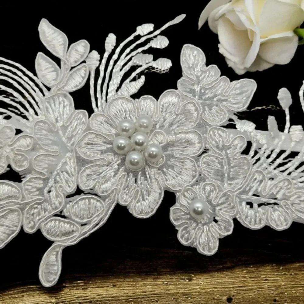 Bridal Wedding Garter White Lace Pearl Floral Toss Garter Stretch One Size Bride
